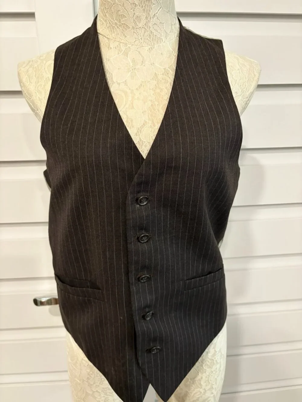 Vintage Brown Pinstripe Tailored Dark Academia Layer Vest Womens Menswear XS S